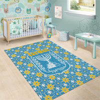Israel Christmas Area Rug with Blue-Yellow Star Pattern, Menorah, and Santa Motif - Wonder Print Shop