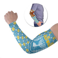 Israel Christmas Arm Sleeves with Blue-Yellow Star Pattern, Menorah, and Santa Motif - Wonder Print Shop