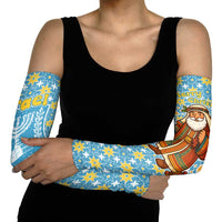 Israel Christmas Arm Sleeves with Blue-Yellow Star Pattern, Menorah, and Santa Motif - Wonder Print Shop