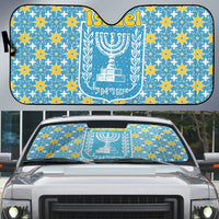 Israel Christmas Auto Sun Shade with Blue-Yellow Star Pattern, Menorah, and Santa Motif - Wonder Print Shop