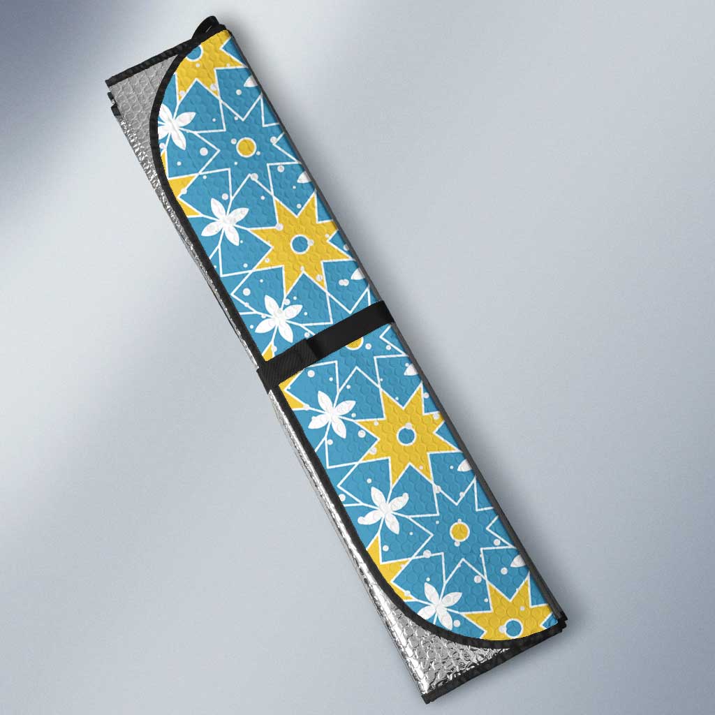 Israel Christmas Auto Sun Shade with Blue-Yellow Star Pattern, Menorah, and Santa Motif - Wonder Print Shop