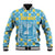 Israel Christmas Baseball Jacket with Blue-Yellow Star Pattern, Menorah, and Santa Motif - Wonder Print Shop