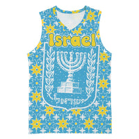 Israel Christmas Basketball Jersey with Blue-Yellow Star Pattern, Menorah, and Santa Motif - Wonder Print Shop