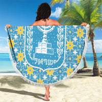 Israel Christmas Beach Blanket with Blue-Yellow Star Pattern, Menorah, and Santa Motif - Wonder Print Shop