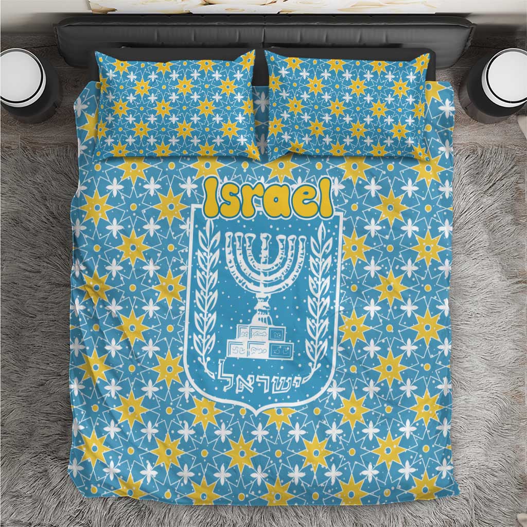 Israel Christmas Bedding Set with Blue-Yellow Star Pattern, Menorah, and Santa Motif - Wonder Print Shop