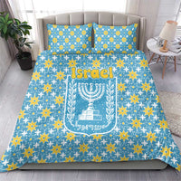 Israel Christmas Bedding Set with Blue-Yellow Star Pattern, Menorah, and Santa Motif - Wonder Print Shop