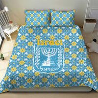 Israel Christmas Bedding Set with Blue-Yellow Star Pattern, Menorah, and Santa Motif - Wonder Print Shop