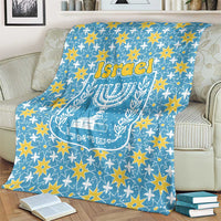 Israel Christmas Blanket with Blue-Yellow Star Pattern, Menorah, and Santa Motif - Wonder Print Shop
