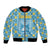 Israel Christmas Bomber Jacket with Blue-Yellow Star Pattern, Menorah, and Santa Motif - Wonder Print Shop