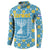 Israel Christmas Button Sweatshirt with Blue-Yellow Star Pattern, Menorah, and Santa Motif - Wonder Print Shop