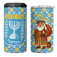 Israel Christmas 4 in 1 Can Cooler Tumbler with Blue-Yellow Star Pattern, Menorah, and Santa Motif - Wonder Print Shop