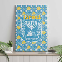 Israel Christmas Canvas Wall Art with Blue-Yellow Star Pattern, Menorah, and Santa Motif - Wonder Print Shop