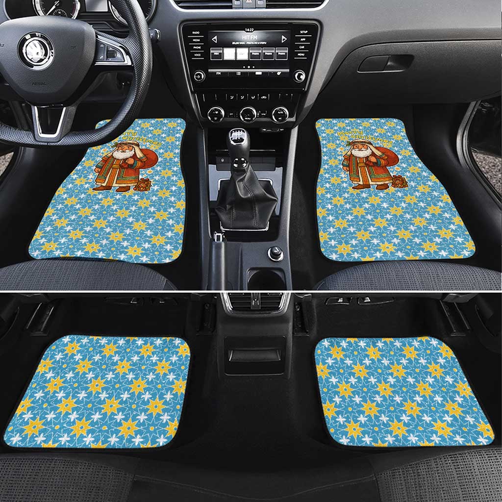 Israel Christmas Car Mats with Blue-Yellow Star Pattern, Menorah, and Santa Motif - Wonder Print Shop