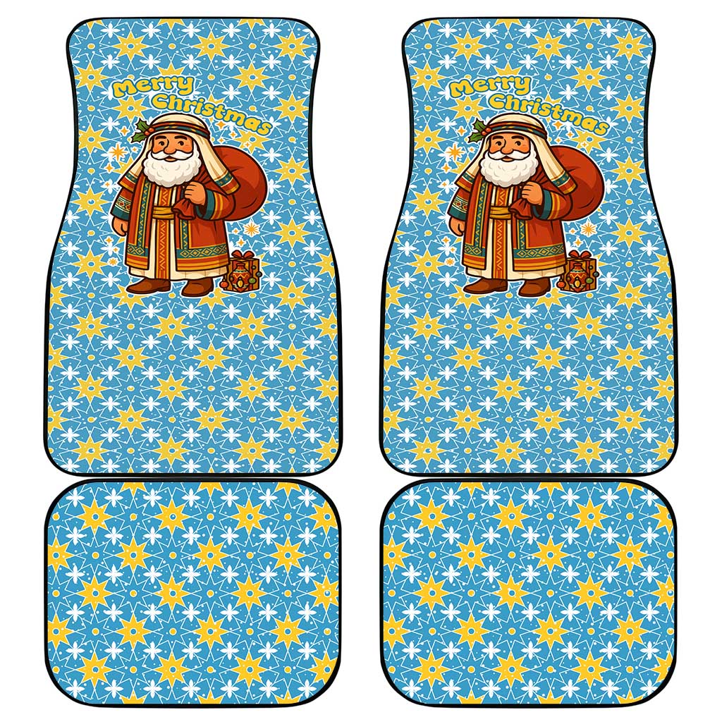 Israel Christmas Car Mats with Blue-Yellow Star Pattern, Menorah, and Santa Motif - Wonder Print Shop