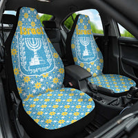 Israel Christmas Car Seat Cover with Blue-Yellow Star Pattern, Menorah, and Santa Motif - Wonder Print Shop