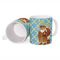 Israel Christmas Ceramic Mug with Blue-Yellow Star Pattern, Menorah, and Santa Motif - Wonder Print Shop