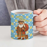 Israel Christmas Ceramic Mug with Blue-Yellow Star Pattern, Menorah, and Santa Motif - Wonder Print Shop