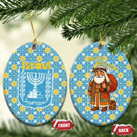 Israel Christmas Ceramic Ornament with Blue-Yellow Star Pattern, Menorah, and Santa Motif - Wonder Print Shop