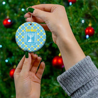Israel Christmas Ceramic Ornament with Blue-Yellow Star Pattern, Menorah, and Santa Motif - Wonder Print Shop