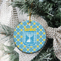 Israel Christmas Ceramic Ornament with Blue-Yellow Star Pattern, Menorah, and Santa Motif - Wonder Print Shop