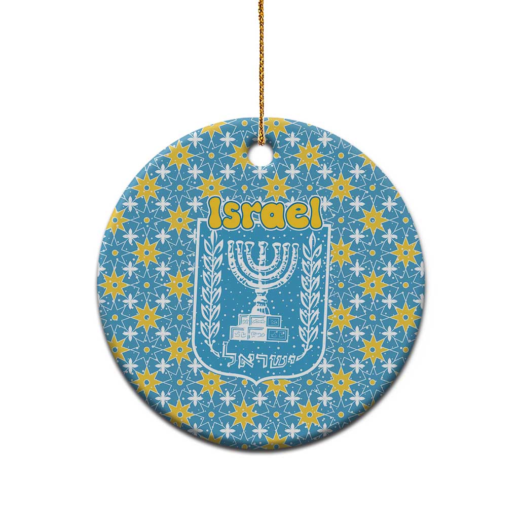 Israel Christmas Ceramic Ornament with Blue-Yellow Star Pattern, Menorah, and Santa Motif - Wonder Print Shop