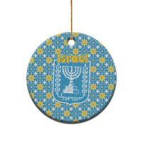 Israel Christmas Ceramic Ornament with Blue-Yellow Star Pattern, Menorah, and Santa Motif - Wonder Print Shop