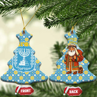 Israel Christmas Ceramic Ornament with Blue-Yellow Star Pattern, Menorah, and Santa Motif - Wonder Print Shop