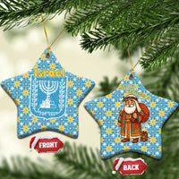 Israel Christmas Ceramic Ornament with Blue-Yellow Star Pattern, Menorah, and Santa Motif - Wonder Print Shop