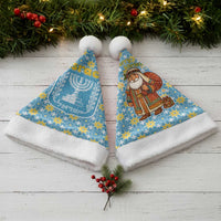 Israel Christmas Santa Hat with Blue-Yellow Star Pattern, Menorah, and Santa Motif - Wonder Print Shop