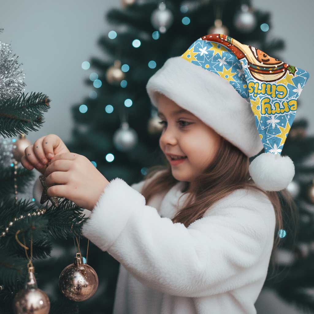 Israel Christmas Santa Hat with Blue-Yellow Star Pattern, Menorah, and Santa Motif - Wonder Print Shop