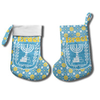 Israel Christmas Stocking with Blue-Yellow Star Pattern, Menorah, and Santa Motif - Wonder Print Shop