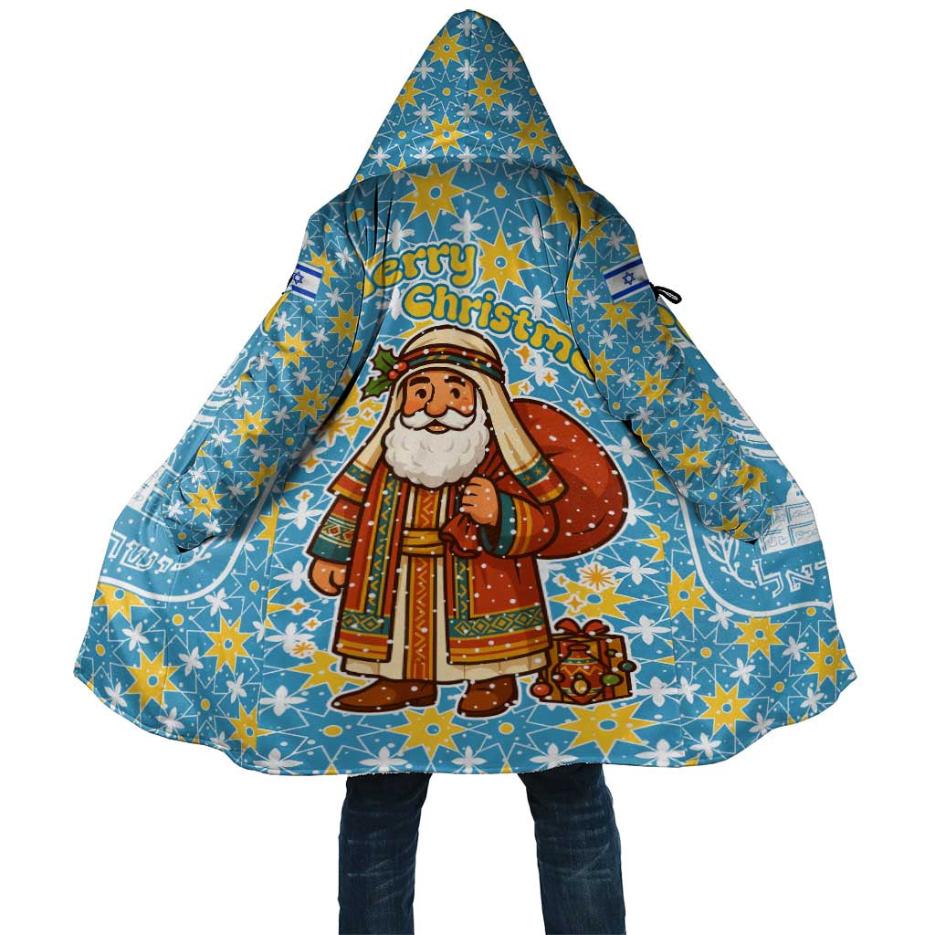 Israel Christmas Cloak with Blue-Yellow Star Pattern, Menorah, and Santa Motif - Wonder Print Shop