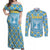 Israel Christmas Couples Matching Off Shoulder Maxi Dress and Long Sleeve Button Shirt with Blue-Yellow Star Pattern, Menorah, and Santa Motif - Wonder Print Shop
