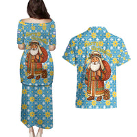 Israel Christmas Couples Matching Puletasi and Hawaiian Shirt with Blue-Yellow Star Pattern, Menorah, and Santa Motif - Wonder Print Shop