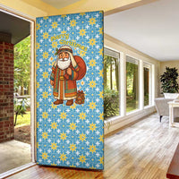Israel Christmas Door Cover with Blue-Yellow Star Pattern, Menorah, and Santa Motif - Wonder Print Shop