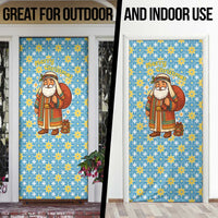 Israel Christmas Door Cover with Blue-Yellow Star Pattern, Menorah, and Santa Motif - Wonder Print Shop