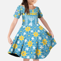 Israel Christmas Family Matching Mermaid Dress and Hawaiian Shirt with Blue-Yellow Star Pattern, Menorah, and Santa Motif - Wonder Print Shop