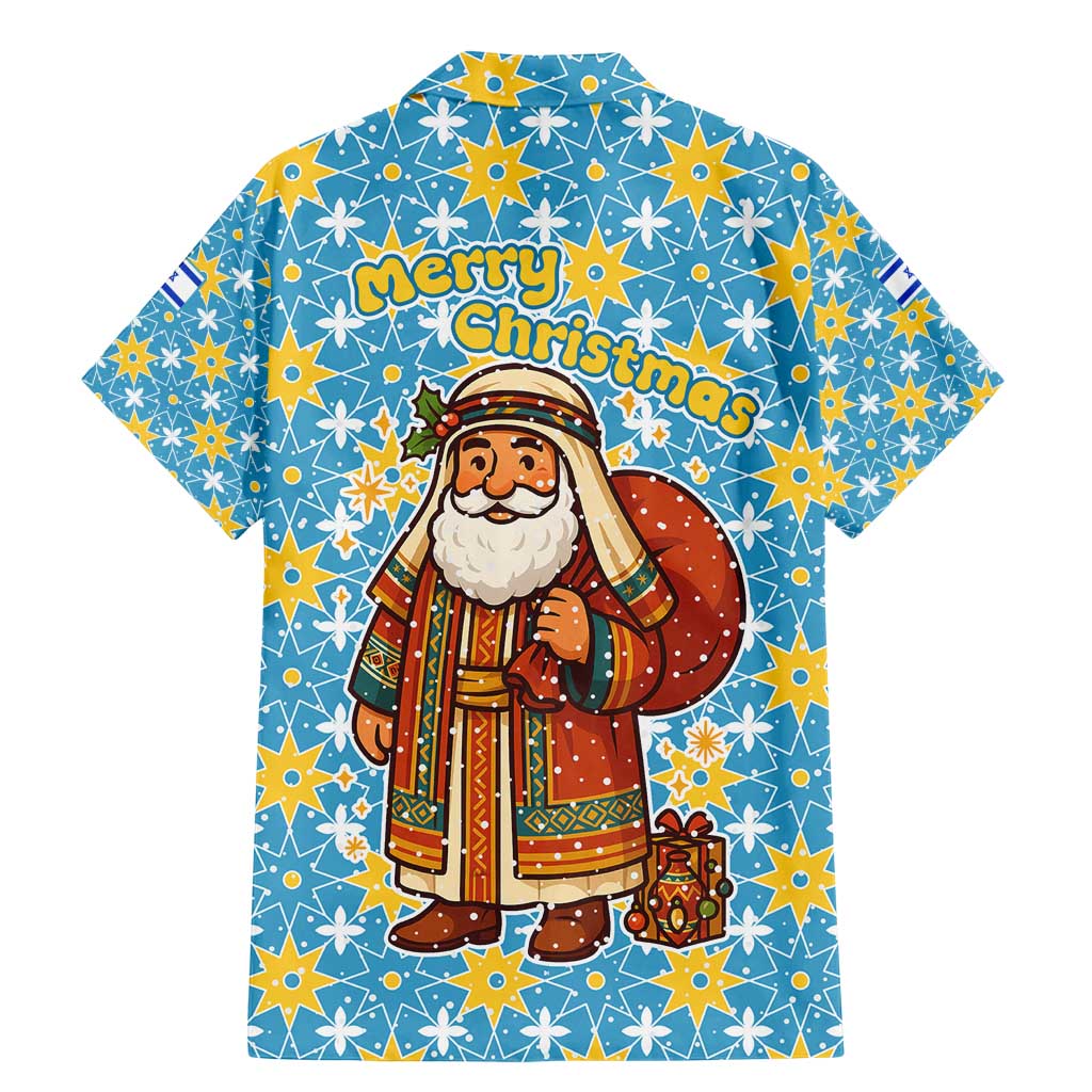 Israel Christmas Family Matching Mermaid Dress and Hawaiian Shirt with Blue-Yellow Star Pattern, Menorah, and Santa Motif - Wonder Print Shop