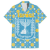 Israel Christmas Family Matching Off The Shoulder Long Sleeve Dress and Hawaiian Shirt with Blue-Yellow Star Pattern, Menorah, and Santa Motif - Wonder Print Shop