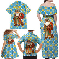 Israel Christmas Family Matching Off Shoulder Maxi Dress and Hawaiian Shirt with Blue-Yellow Star Pattern, Menorah, and Santa Motif - Wonder Print Shop