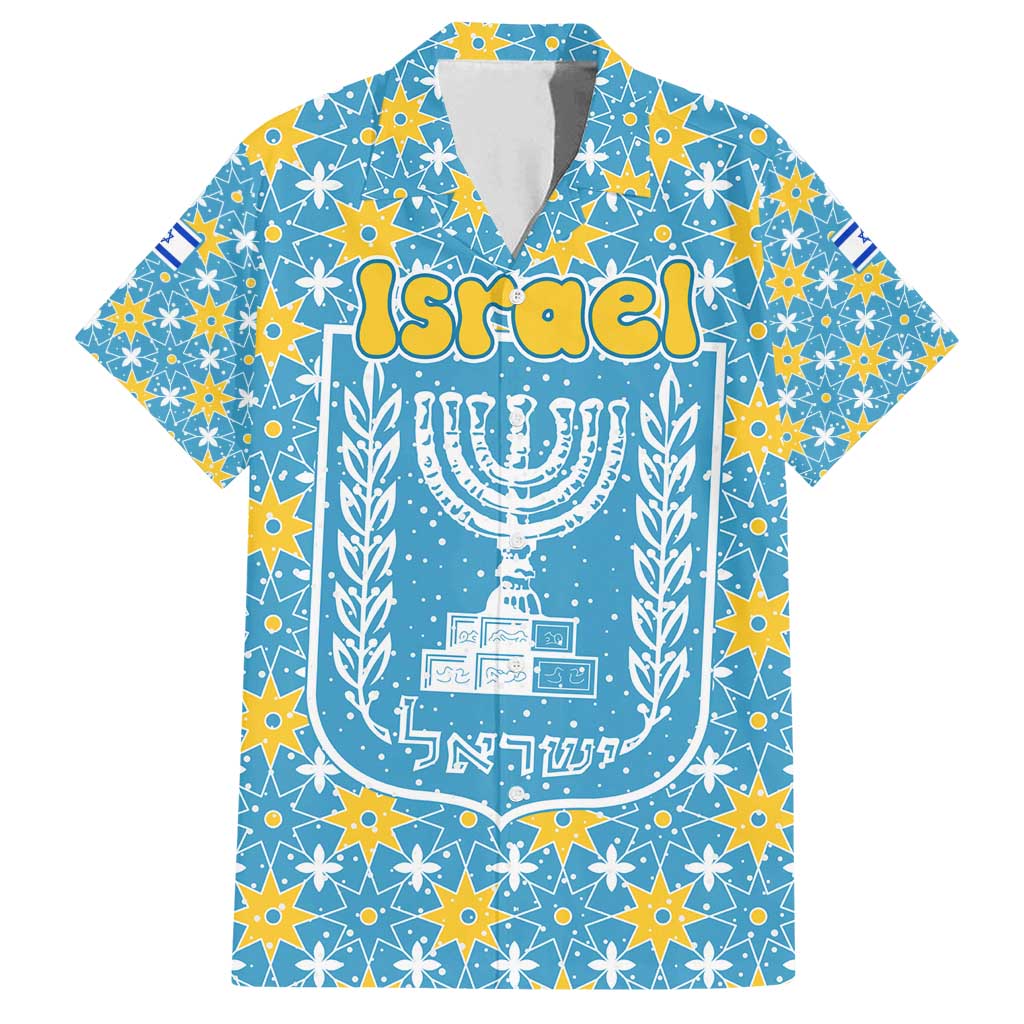 Israel Christmas Family Matching Off Shoulder Maxi Dress and Hawaiian Shirt with Blue-Yellow Star Pattern, Menorah, and Santa Motif - Wonder Print Shop