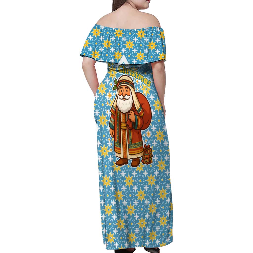 Israel Christmas Family Matching Off Shoulder Maxi Dress and Hawaiian Shirt with Blue-Yellow Star Pattern, Menorah, and Santa Motif - Wonder Print Shop