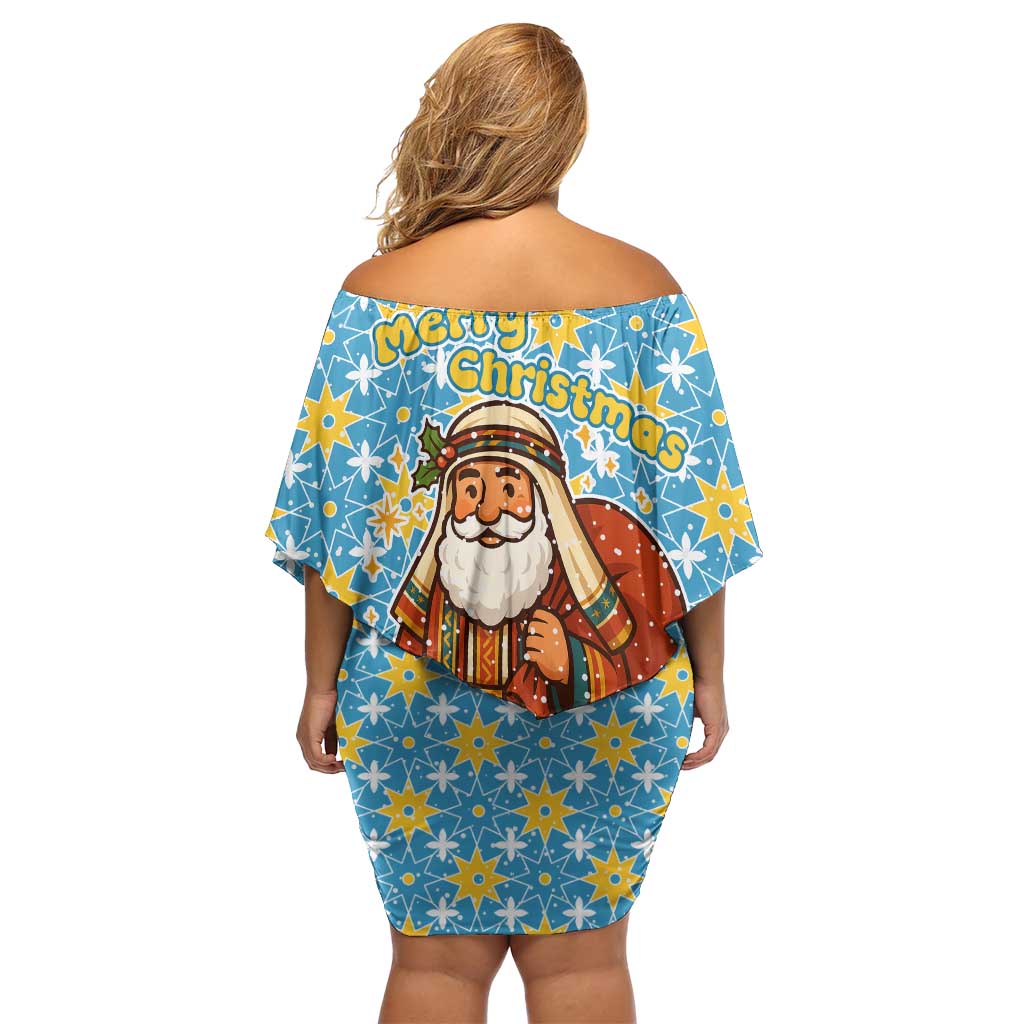Israel Christmas Family Matching Off Shoulder Short Dress and Hawaiian Shirt with Blue-Yellow Star Pattern, Menorah, and Santa Motif - Wonder Print Shop
