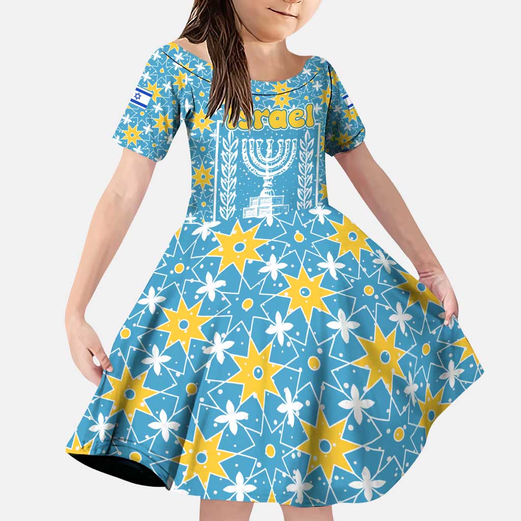 Israel Christmas Family Matching Puletasi and Hawaiian Shirt with Blue-Yellow Star Pattern, Menorah, and Santa Motif - Wonder Print Shop