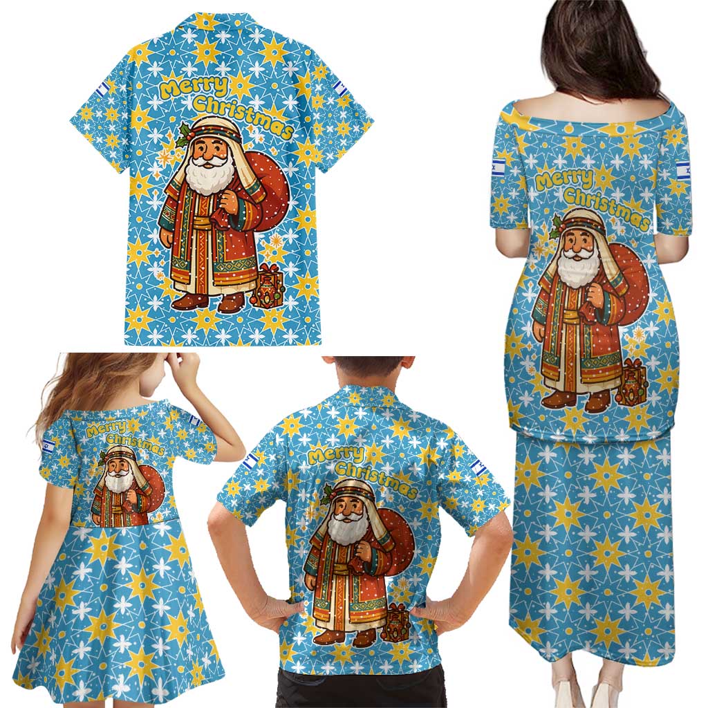 Israel Christmas Family Matching Puletasi and Hawaiian Shirt with Blue-Yellow Star Pattern, Menorah, and Santa Motif - Wonder Print Shop