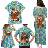 Israel Christmas Family Matching Puletasi and Hawaiian Shirt with Blue-Yellow Star Pattern, Menorah, and Santa Motif - Wonder Print Shop