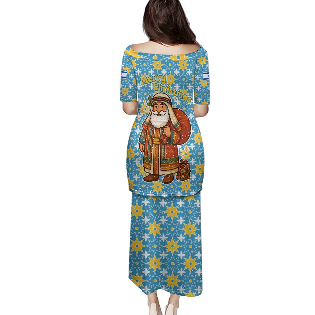 Israel Christmas Family Matching Puletasi and Hawaiian Shirt with Blue-Yellow Star Pattern, Menorah, and Santa Motif - Wonder Print Shop
