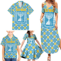 Israel Christmas Family Matching Summer Maxi Dress and Hawaiian Shirt with Blue-Yellow Star Pattern, Menorah, and Santa Motif - Wonder Print Shop