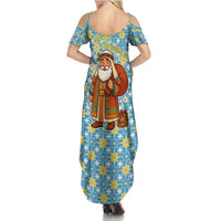 Israel Christmas Family Matching Summer Maxi Dress and Hawaiian Shirt with Blue-Yellow Star Pattern, Menorah, and Santa Motif - Wonder Print Shop