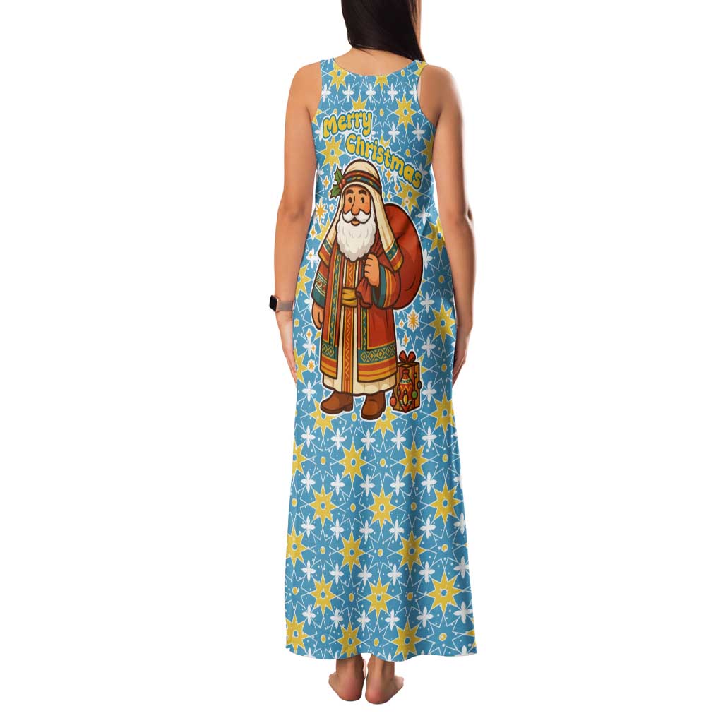 Israel Christmas Family Matching Tank Maxi Dress and Hawaiian Shirt with Blue-Yellow Star Pattern, Menorah, and Santa Motif - Wonder Print Shop
